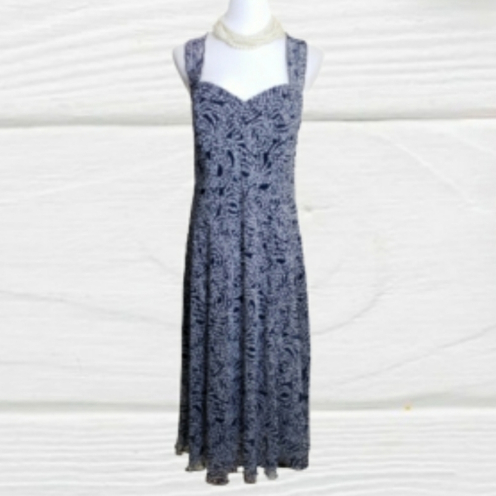CONNECTED APPAREL Dainty Flowers Navy White Maxi Dress XL
